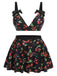 [Plus Size] Black 1950s Cherry Bow V-Neck Swimsuit