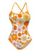 Orange 1960s Daisy Cross Back One-Piece Swimsuit