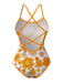Orange 1960s Daisy Cross Back One-Piece Swimsuit
