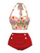 Red 1950s Rose & Strawberry Halter Swimsuit