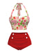 Red 1950s Rose & Strawberry Halter Swimsuit