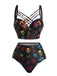 Black 1980s Gothic Steampunk Skull Bikini Set