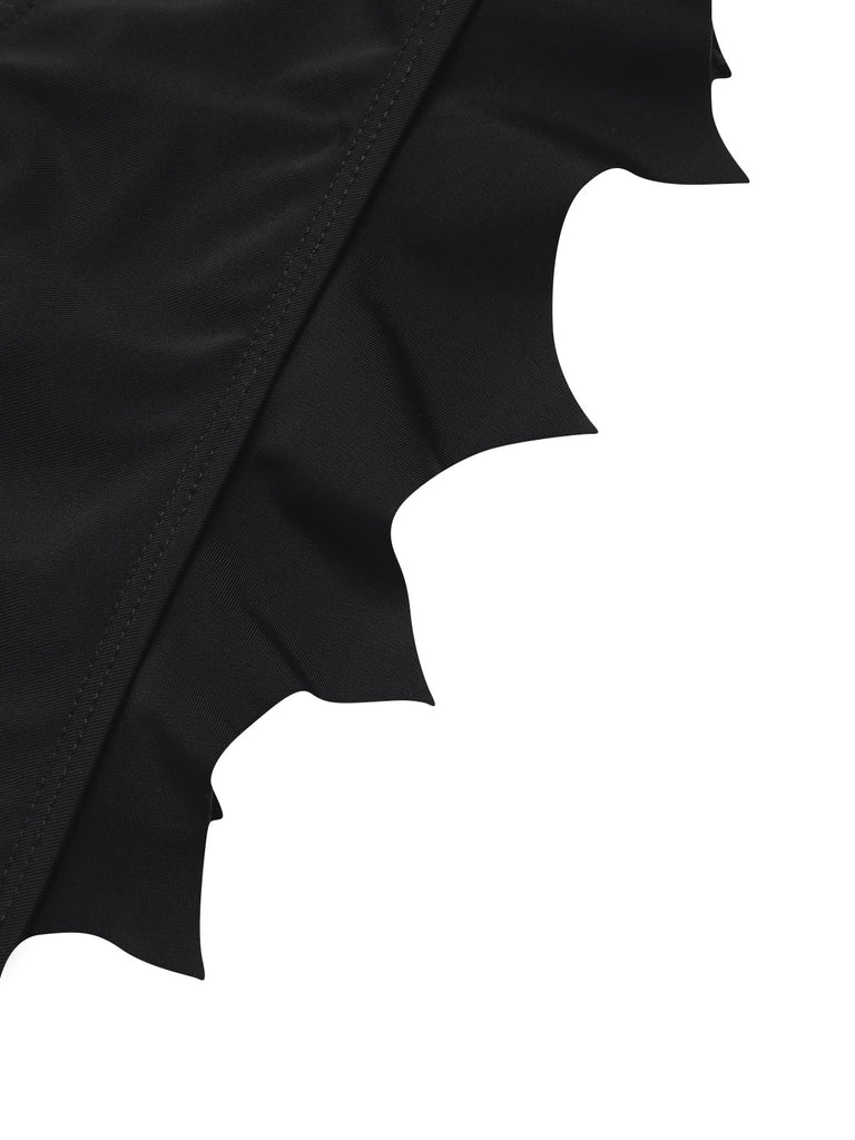 Black 1980s Solid Gothic Bat Wings Bikini Set