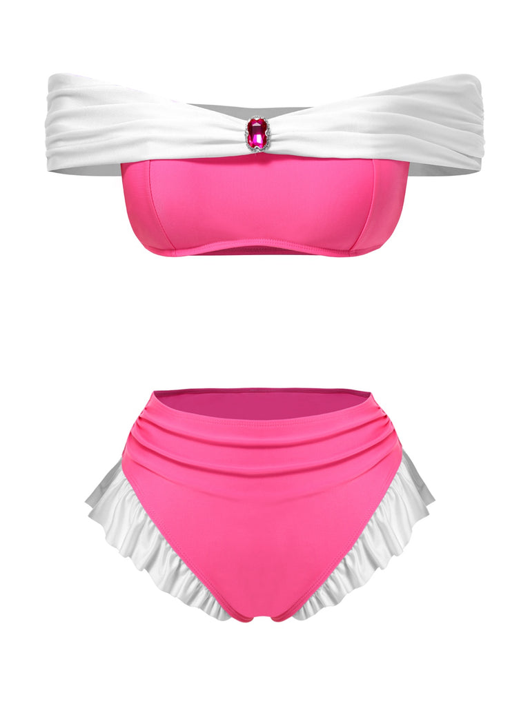 Peach Pink 1970s Jewelry Princess Bikini Set