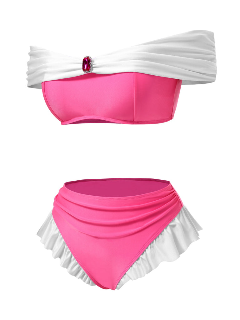 Peach Pink 1970s Jewelry Princess Bikini Set