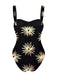 Black 1960s Firework Gilded One-Piece Swimsuit & Cover-Up