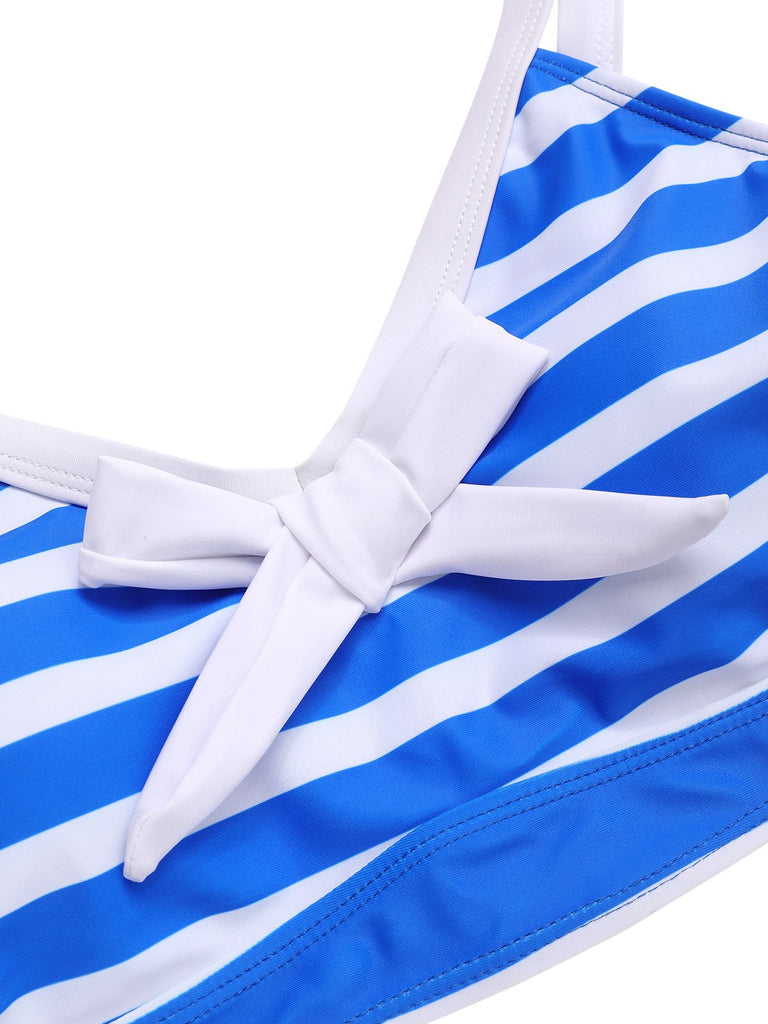 Blue & White 1950s Striped Bow Bikini Set