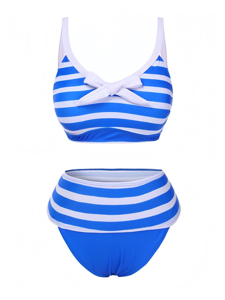 Blue & White 1950s Striped Bow Bikini Set