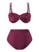 1950s Spaghetti Strap Jewel High-Waist Solid Bikini Set