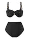 1950s Spaghetti Strap Jewel High-Waist Solid Bikini Set