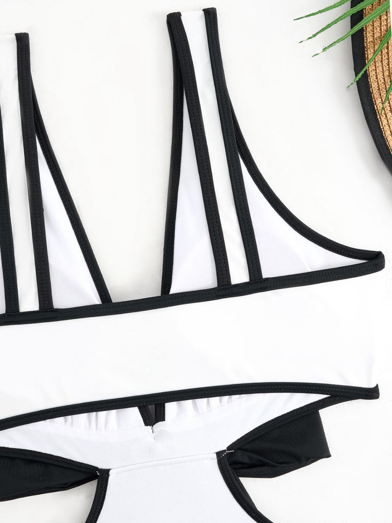 White 1950s Waist Hollow Binding Bow Swimsuit