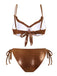 Brown 1950s Shiny Rhinestones Headed Ruffle Bikini Set