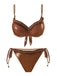 Brown 1950s Shiny Rhinestones Headed Ruffle Bikini Set