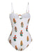 White 1960s 3D-Flower Spaghetti Straps One-Piece Swimsuit