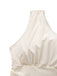 Beige 1940s Solid One-Shoulder Ruched Swim Dress