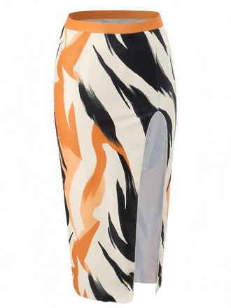 Khaki 1960s Artistic Brush High Slits Cover-Up