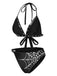 Black 1980s Gothic Spider Web Rivets Bikini Set
