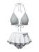 Gray & White 1940s Gingham Plaid Bow Halter Swimsuit