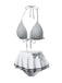 Gray & White 1940s Gingham Plaid Bow Halter Swimsuit