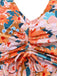 Orange 1970s Floral Drawstring Spaghetti Straps Tankini Set