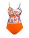 Orange 1970s Floral Drawstring Spaghetti Straps Tankini Set