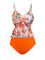 Orange 1970s Floral Drawstring Spaghetti Straps Tankini Set