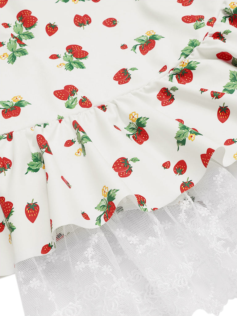 1950s Halter Strawberry Lace Bow Swimdress