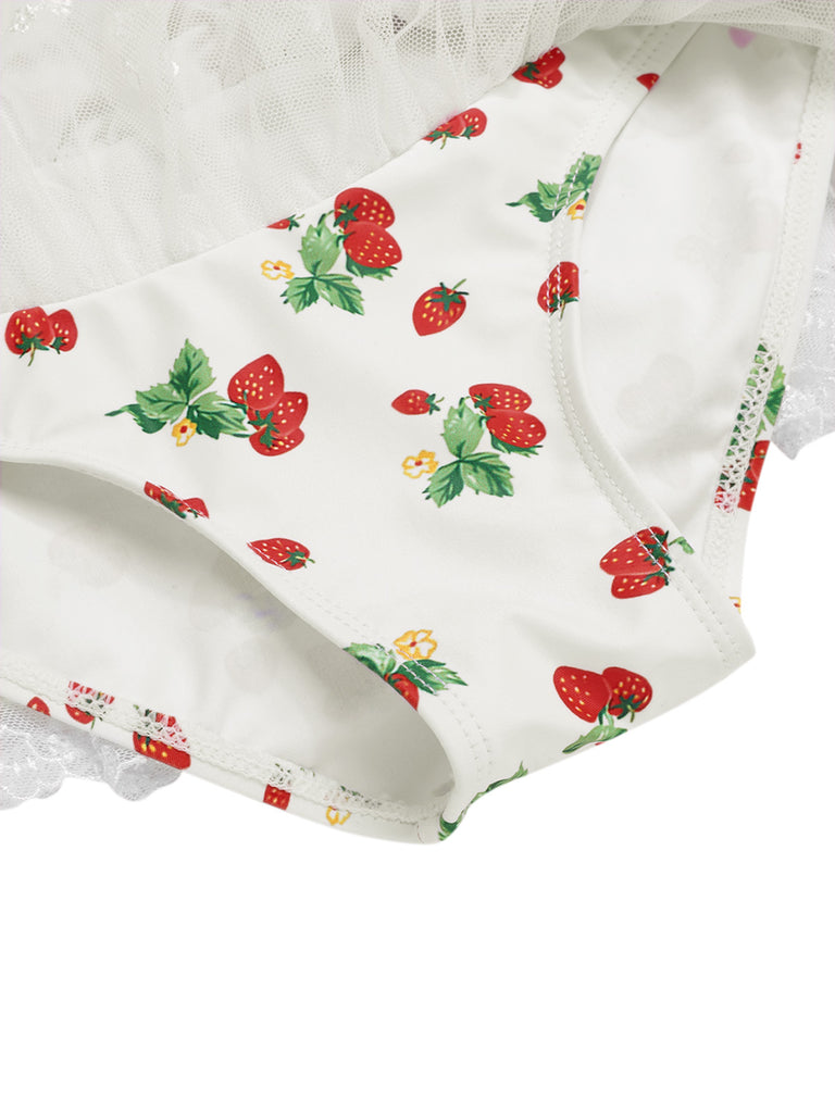 1950s Halter Strawberry Lace Bow Swimdress