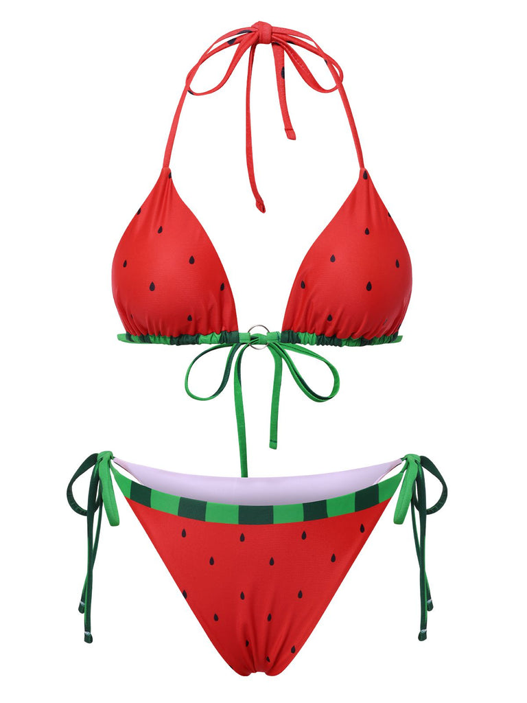 Red 1960s Watermelon Bow Tie Bikini Set