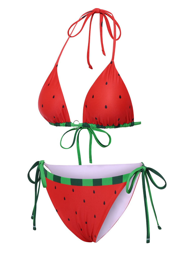 Red 1960s Watermelon Bow Tie Bikini Set