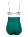 White & Green 1950s High-Waist Ruched Bikini Set
