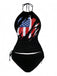 Black 1980s Punk Halter Skeleton Beach Print Bikini Set