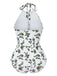 2PCS Green 1930s Leaf Print Halter One-Piece Swimsuit & Cover Up