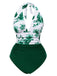 1940s Halter Floral Ruched One-piece Swimsuit