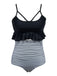 Black 1970s Tummy Control Leopard Ruffled Tankini Set