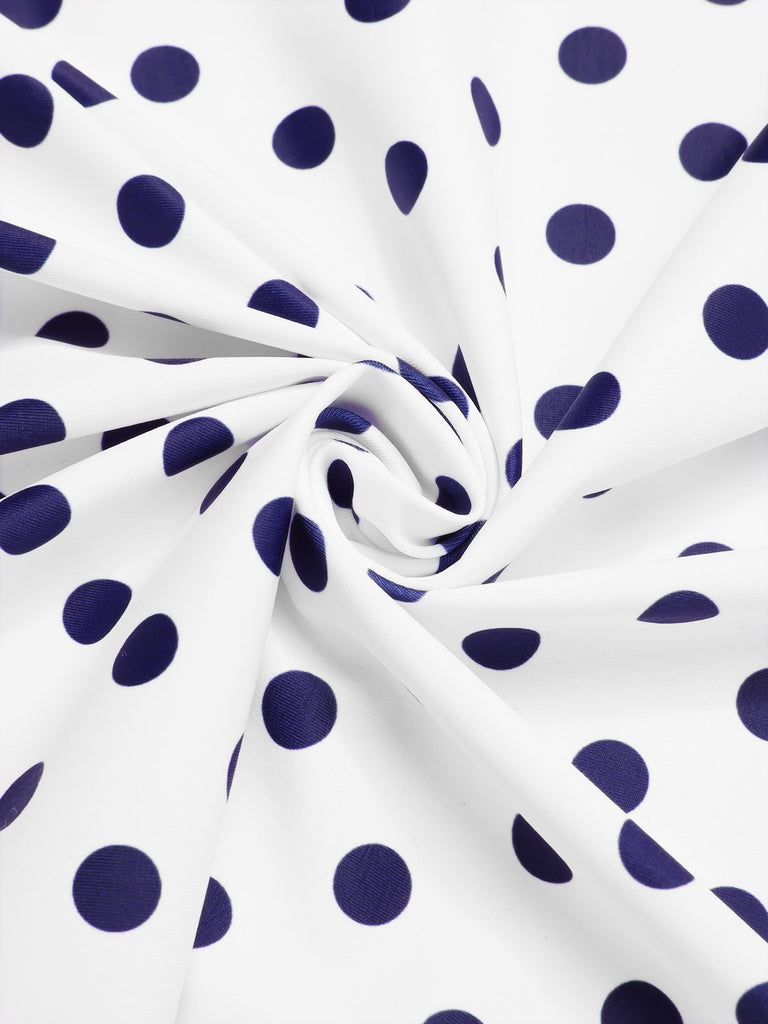 Blue 1940s Polka Dots Patchwork Halter Swimdress