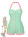 1960s Halter Contrast Polka Dots Heart Swimsuit