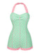 1960s Halter Contrast Polka Dots Heart Swimsuit