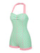1960s Halter Contrast Polka Dots Heart Swimsuit
