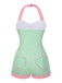 1960s Halter Contrast Polka Dots Heart Swimsuit