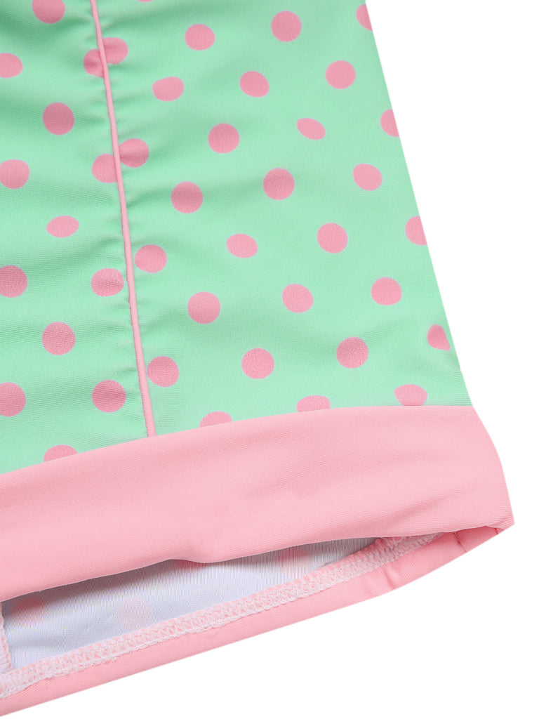1960s Halter Contrast Polka Dots Heart Swimsuit