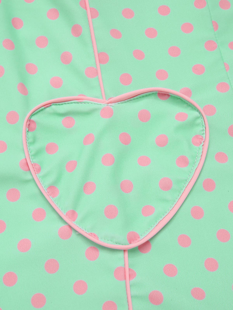 1960s Halter Contrast Polka Dots Heart Swimsuit