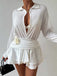 White 1950s Deep V-Neck 3D Floral Skirt Cover Up