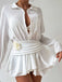 White 1950s Deep V-Neck 3D Floral Skirt Cover Up