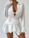 White 1950s Deep V-Neck 3D Floral Skirt Cover Up