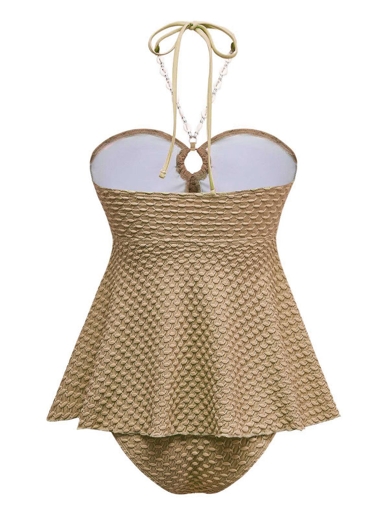 1940s Seashell Chain Lace-Up Halter Swimsuit