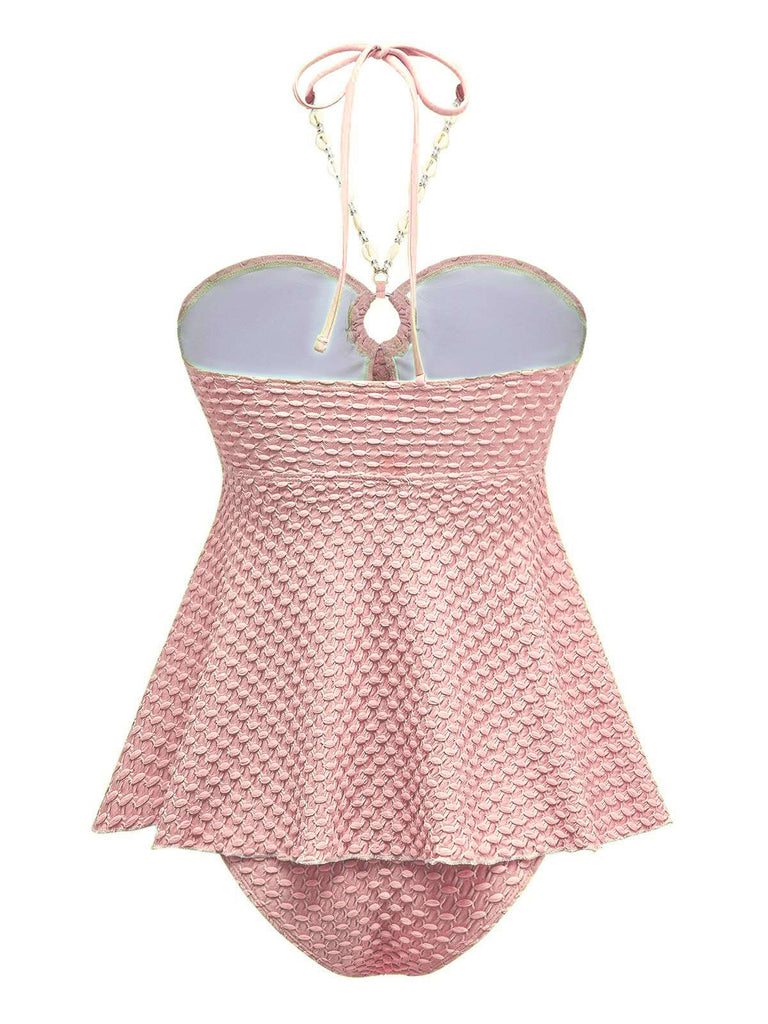 1940s Seashell Chain Lace-Up Halter Swimsuit