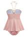 1940s Seashell Chain Lace-Up Halter Swimsuit