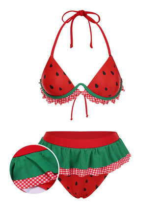 Red 1950s Watermelon Ruffled Bikini Set