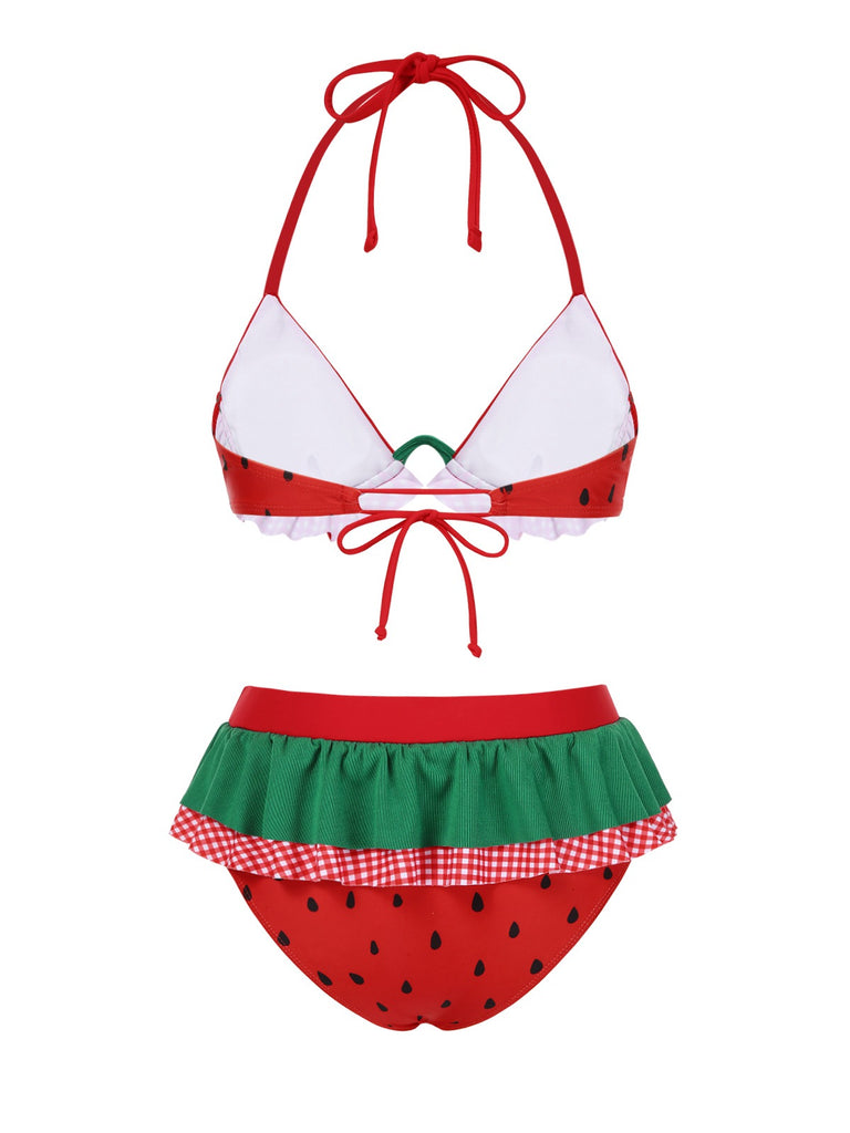 Red 1950s Watermelon Ruffled Bikini Set